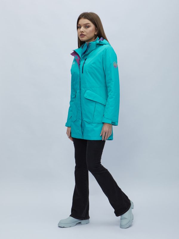 Turquoise hooded parka for women 551996Br